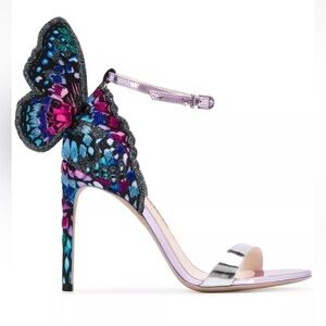 Sophia Webster Chiara Embroidered Satin Metallic Leather Sandals Blue/Purple 39